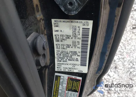 2010 Nissan Frontier Se z USA, uszkodzony, nr VIN 1N6AD0CU2AC430052